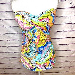 Anne Cole Vibrant Multicolor Ruched Patterned Tankini Swimsuit Top